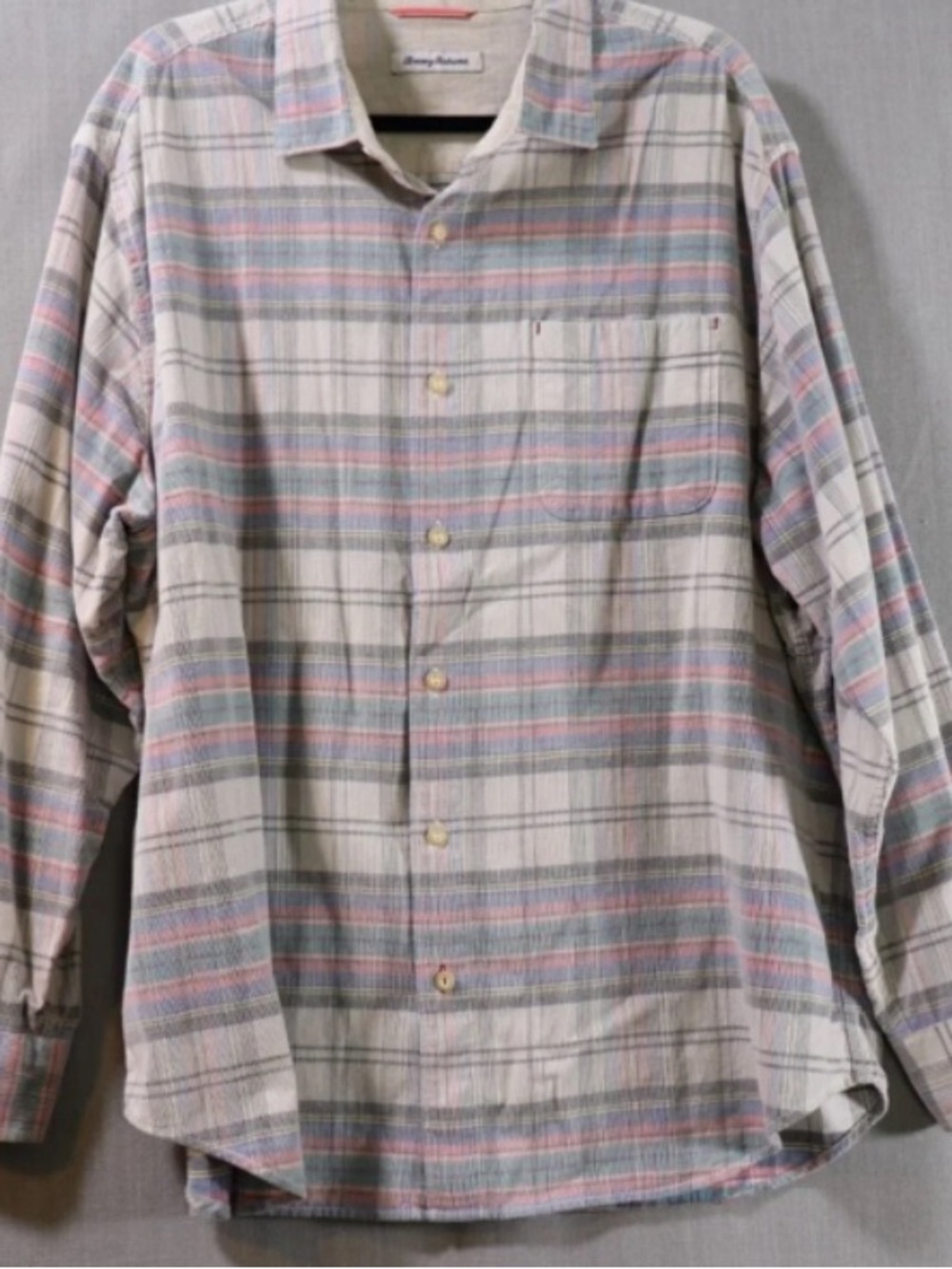 Tommy Bahama Cream Plaid Button-Down Shirt with Pastel Stripes